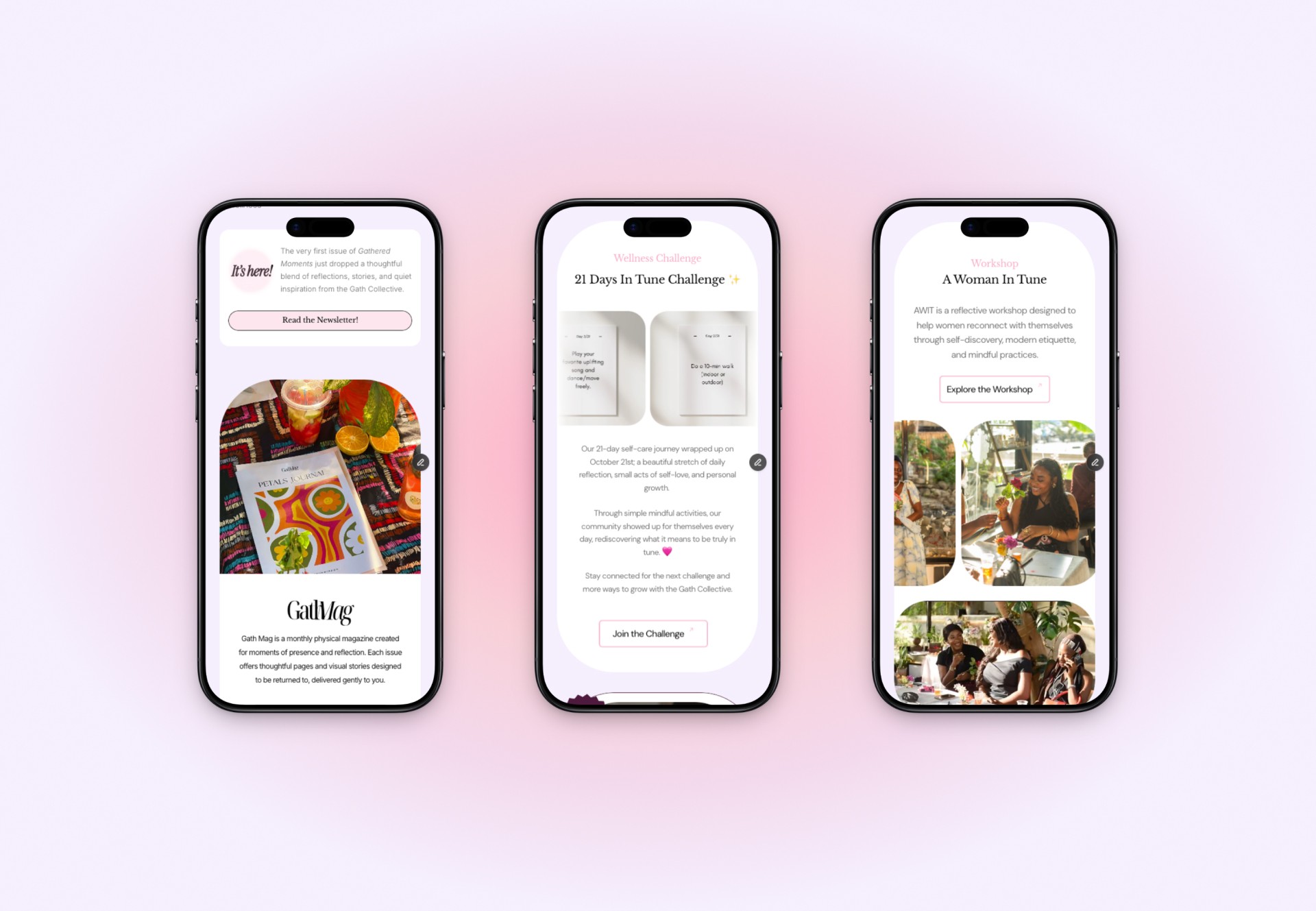 website-design-wellness-feminity-studio-framer-no-code-development-mobile-gath-collective