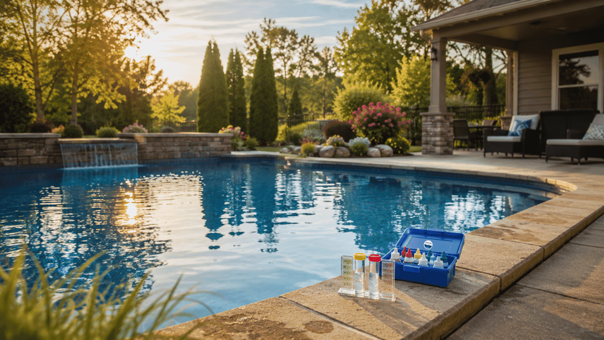 Pool water testing helping maintain clear healthy balanced swimming pool water in Ohio