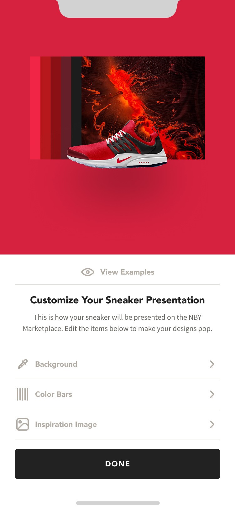 Customizing the presentation for a freshly-designed sneaker.
