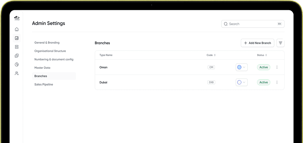 OM and DXB branch settings