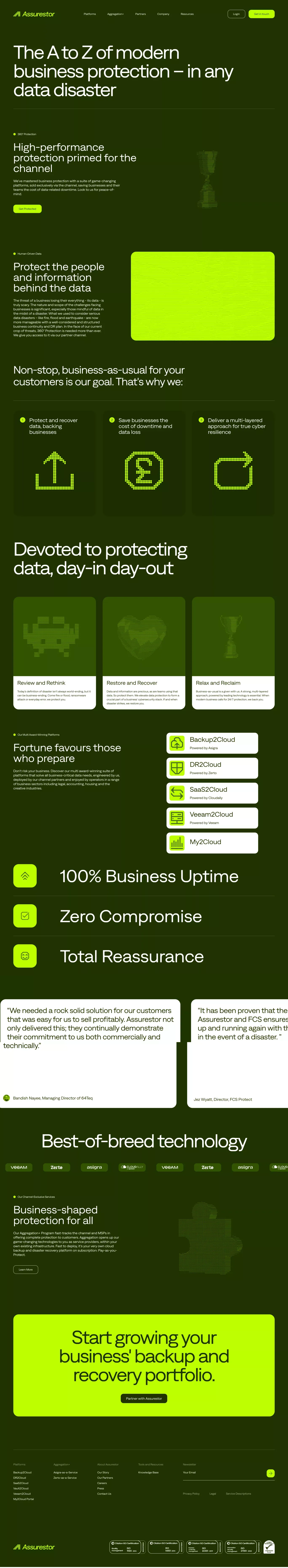 Assurestor landing page screenshot showcasing Tech design