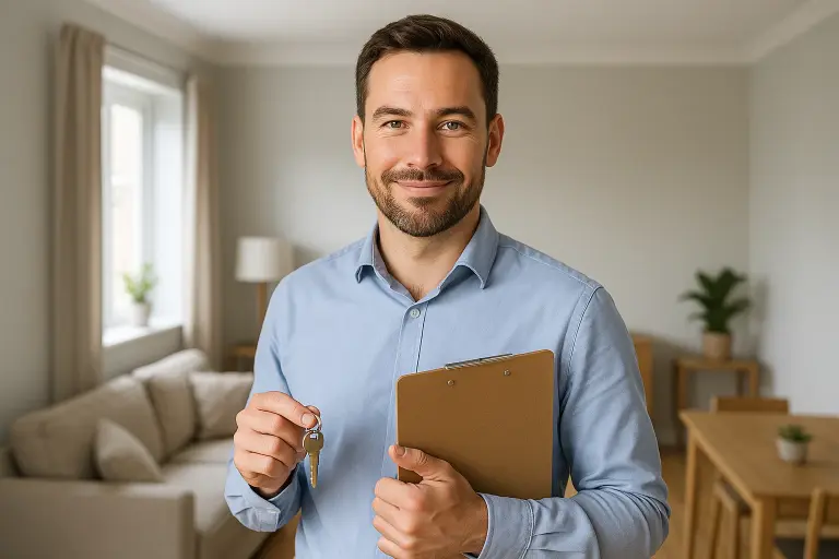 man placing small house model onto contract paperwork