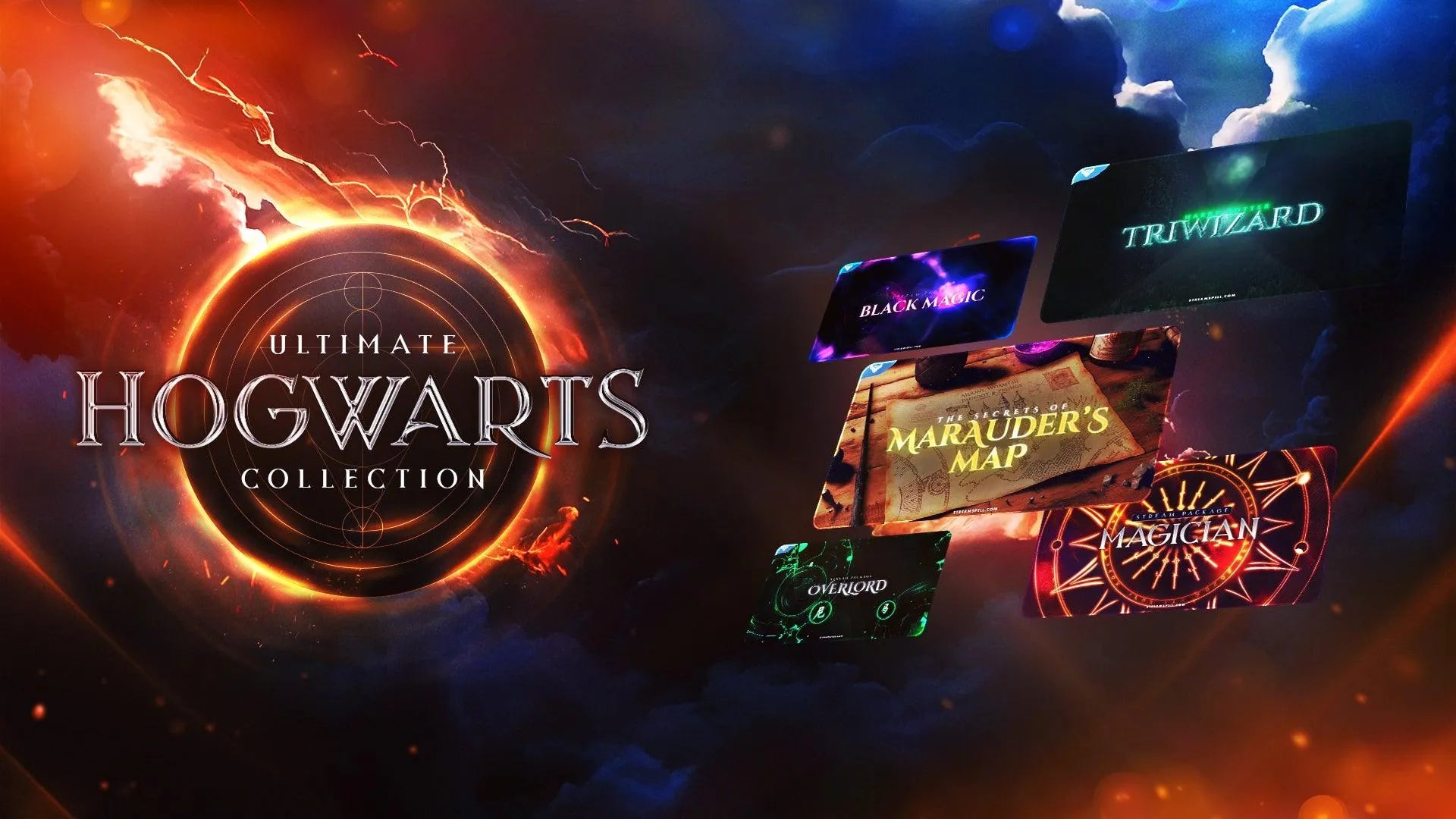 Ultimate Hogwarts Collection featuring five wizarding stream overlay packages