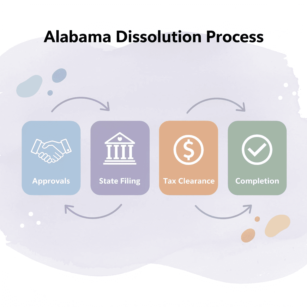 Process flow showing Alabama corporate dissolution steps