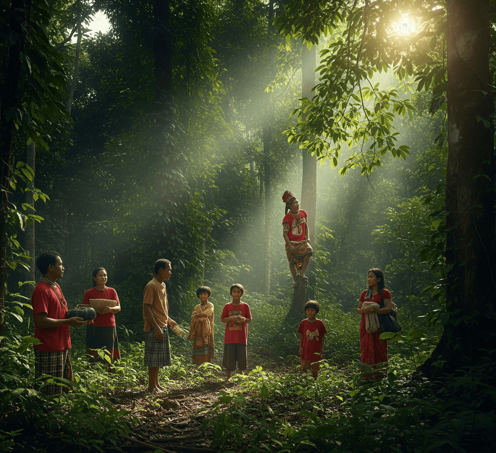 Close-up of lush, dark green leaves, some glossy and wet, against a muted background.