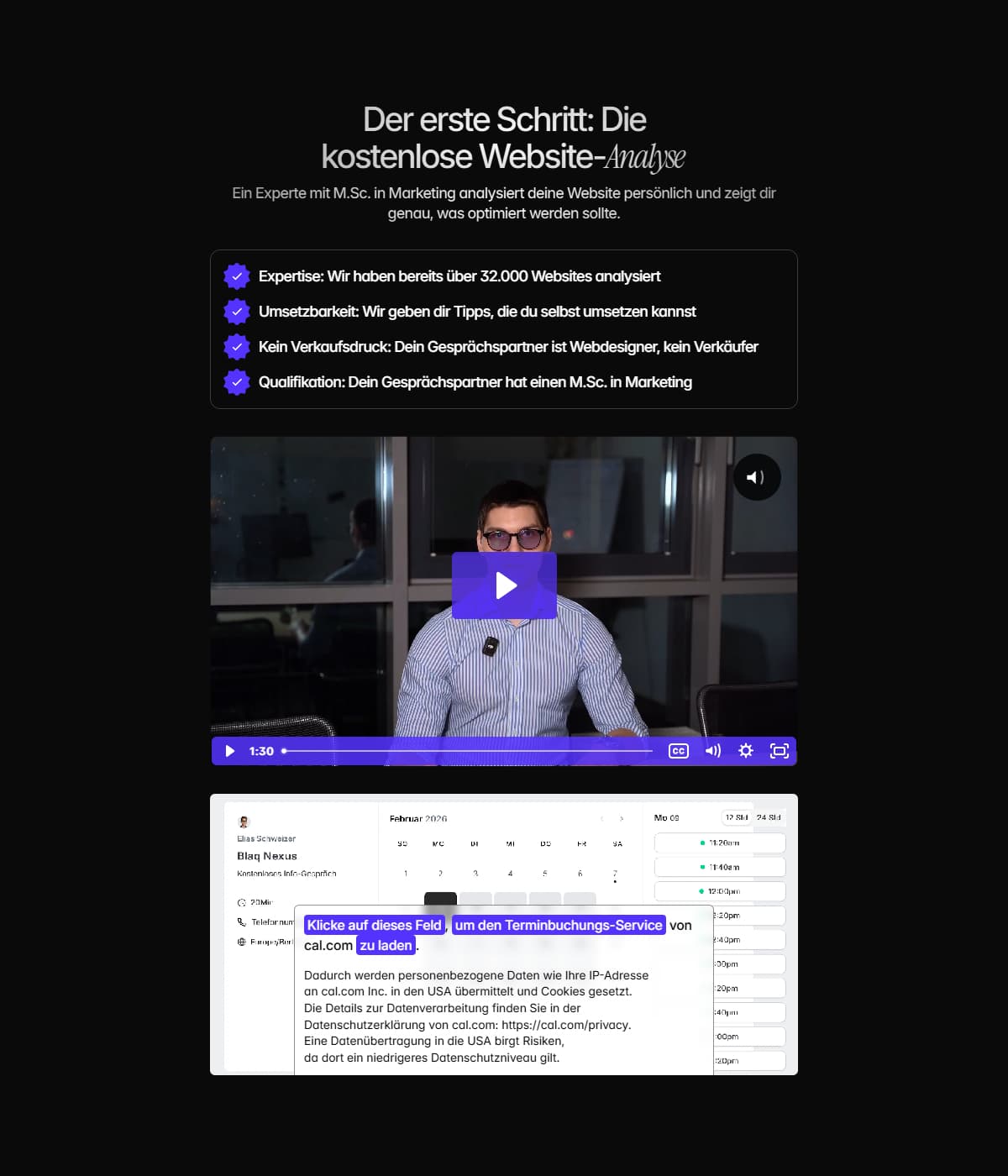 die sektion zur kontaktaufnahme der seite von Blaq Nexus