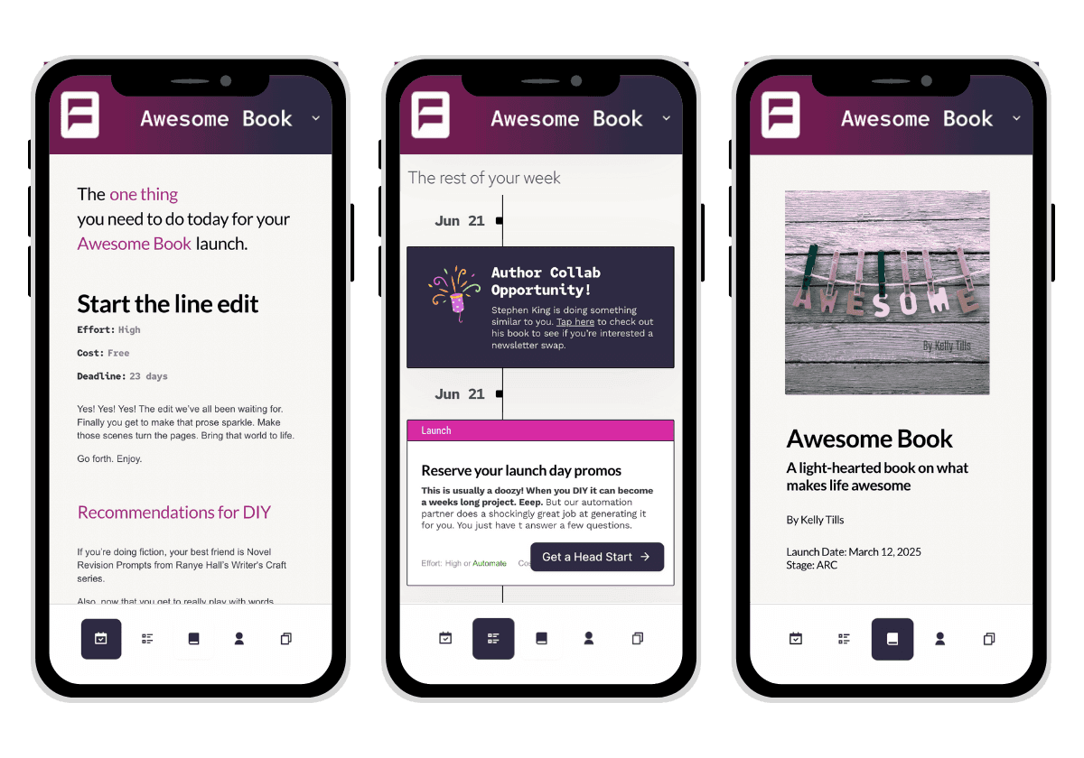 Three mobile screenshots of the Frontlist prototype