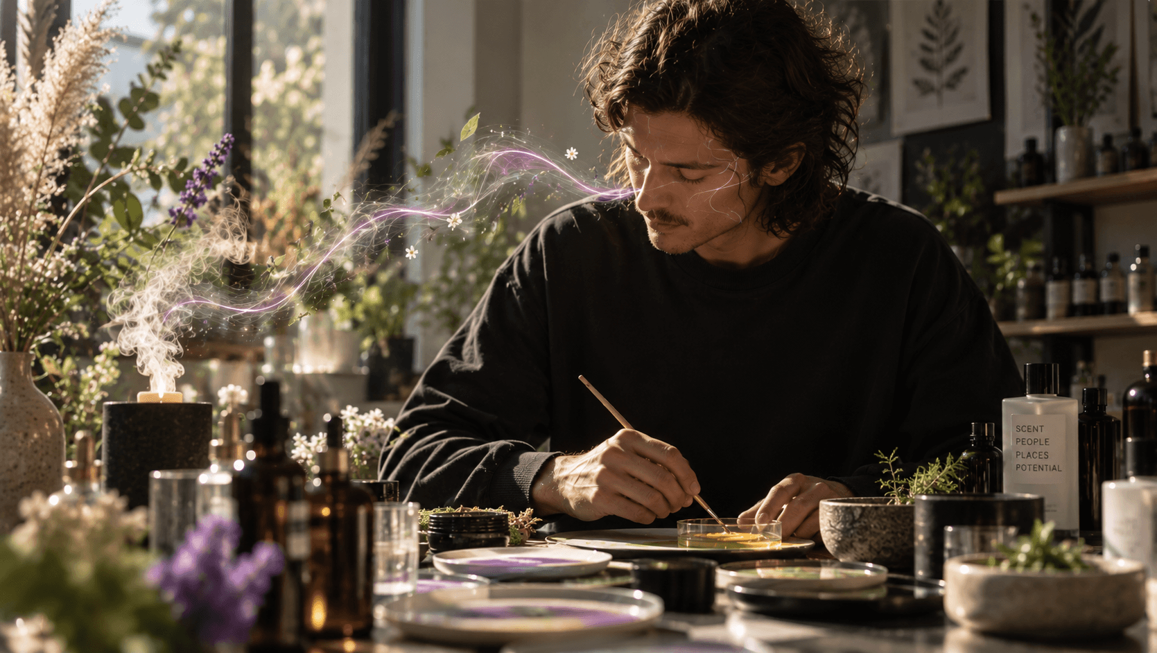 Man sitting relaxed at home in soft daylight