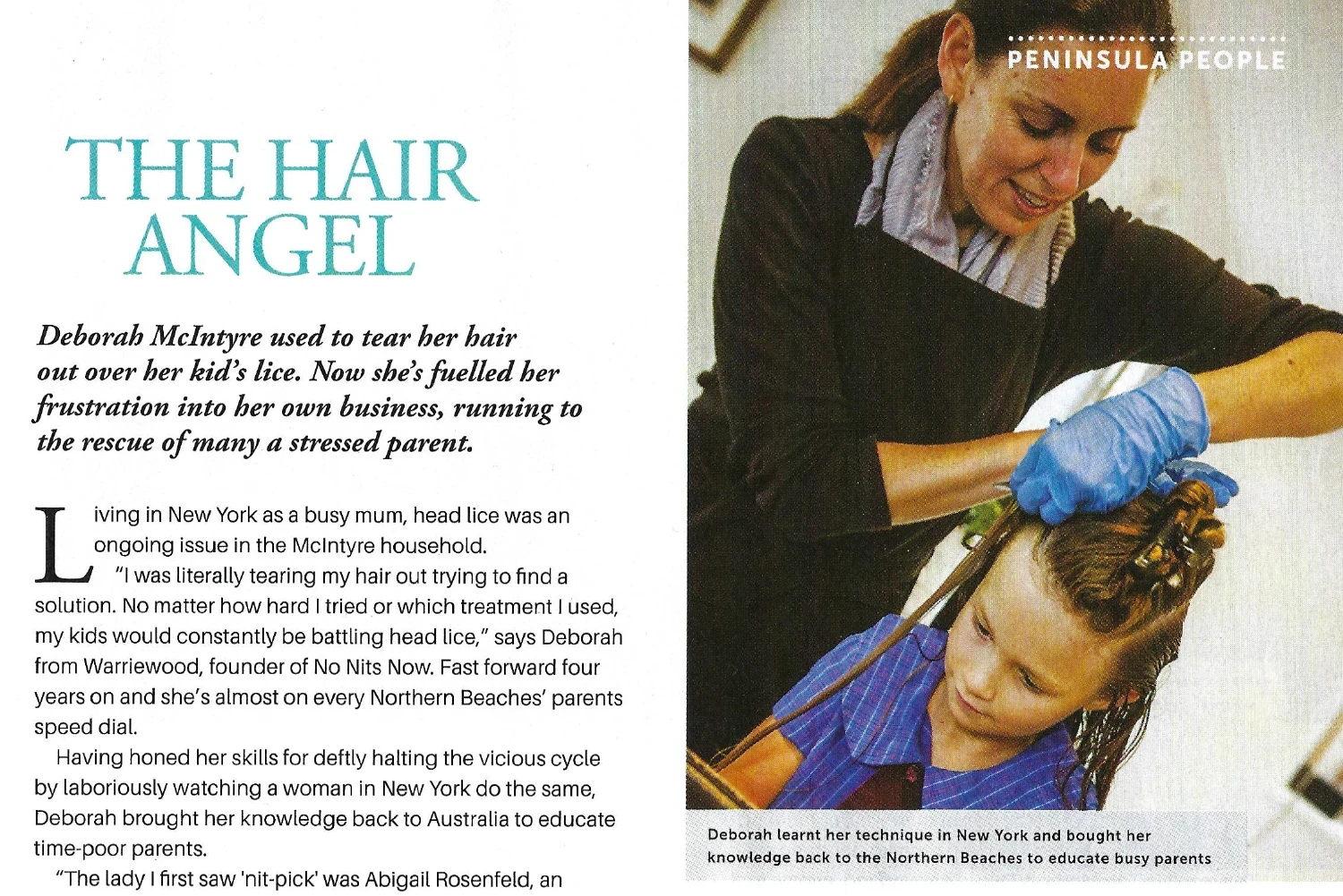 Peninsula living article page featuring No Nits.