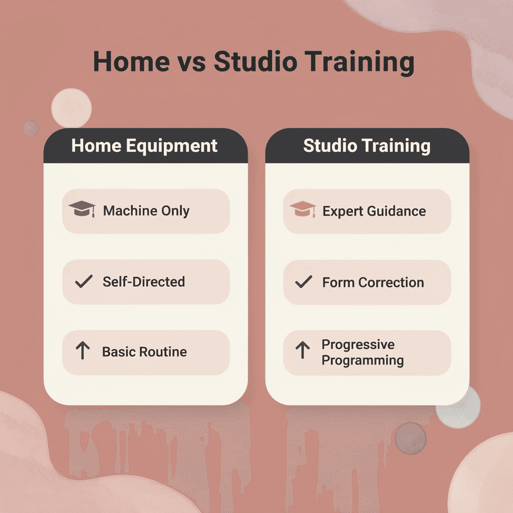 Comparison chart showing differences between home equipment and studio training