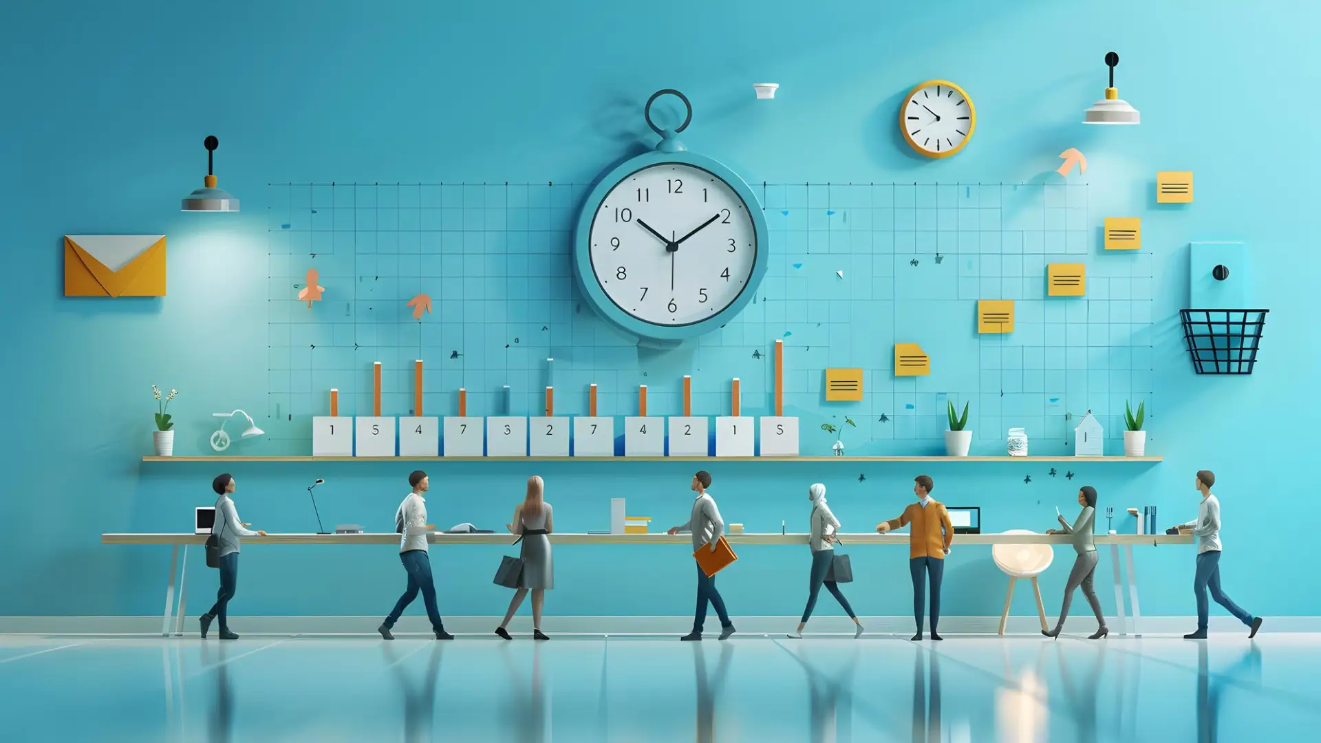 A busy office with a large clock, illustrating the critical 24-hour response window for TikTok Shop sales.