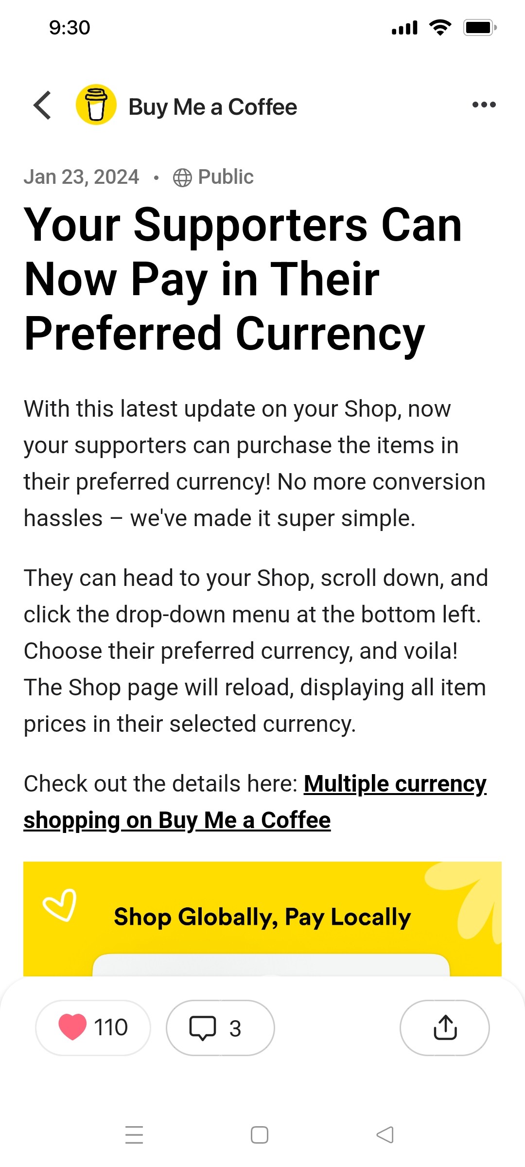 buy me a coffee Post View liked screen