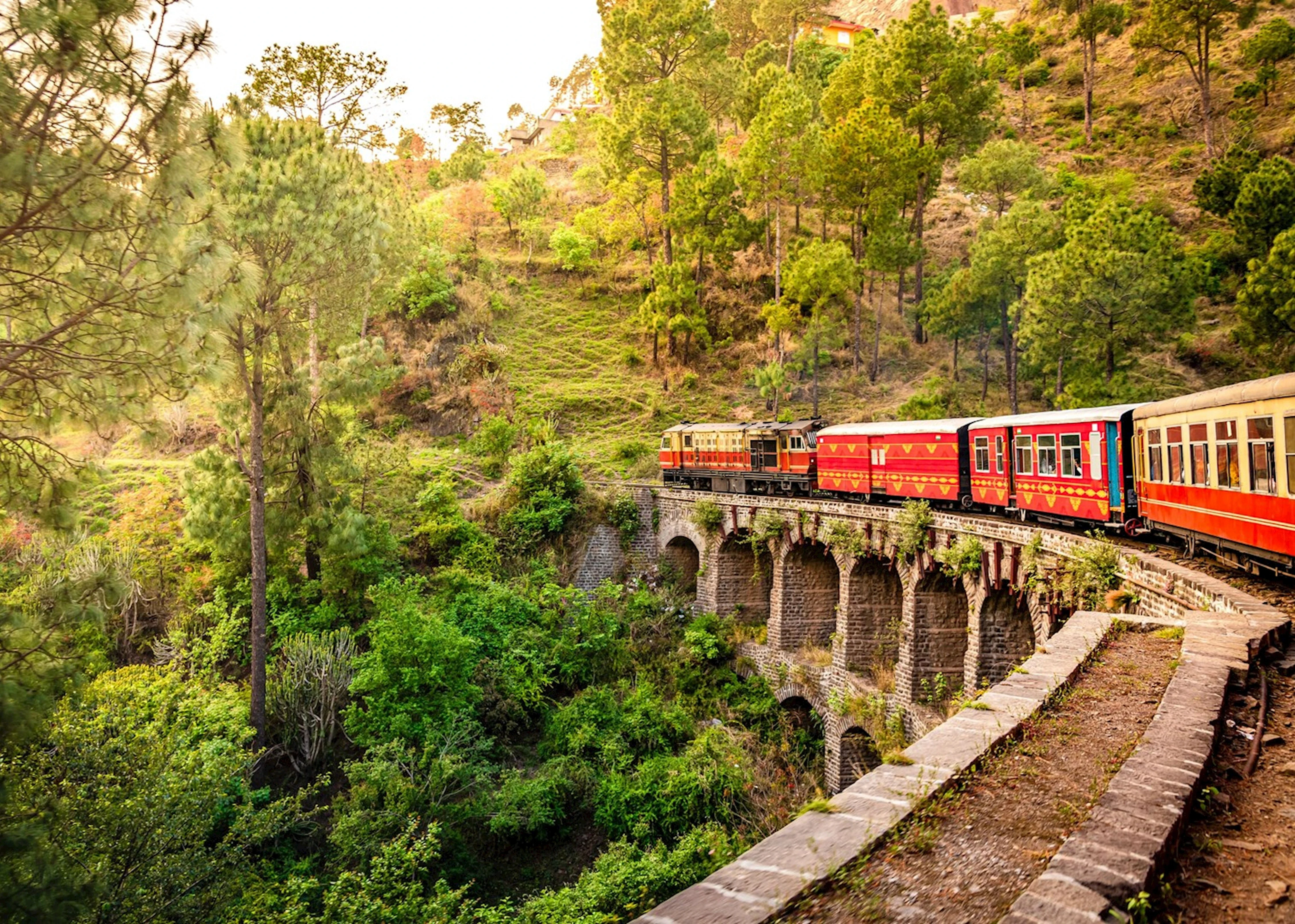 Toy train on viaduct
