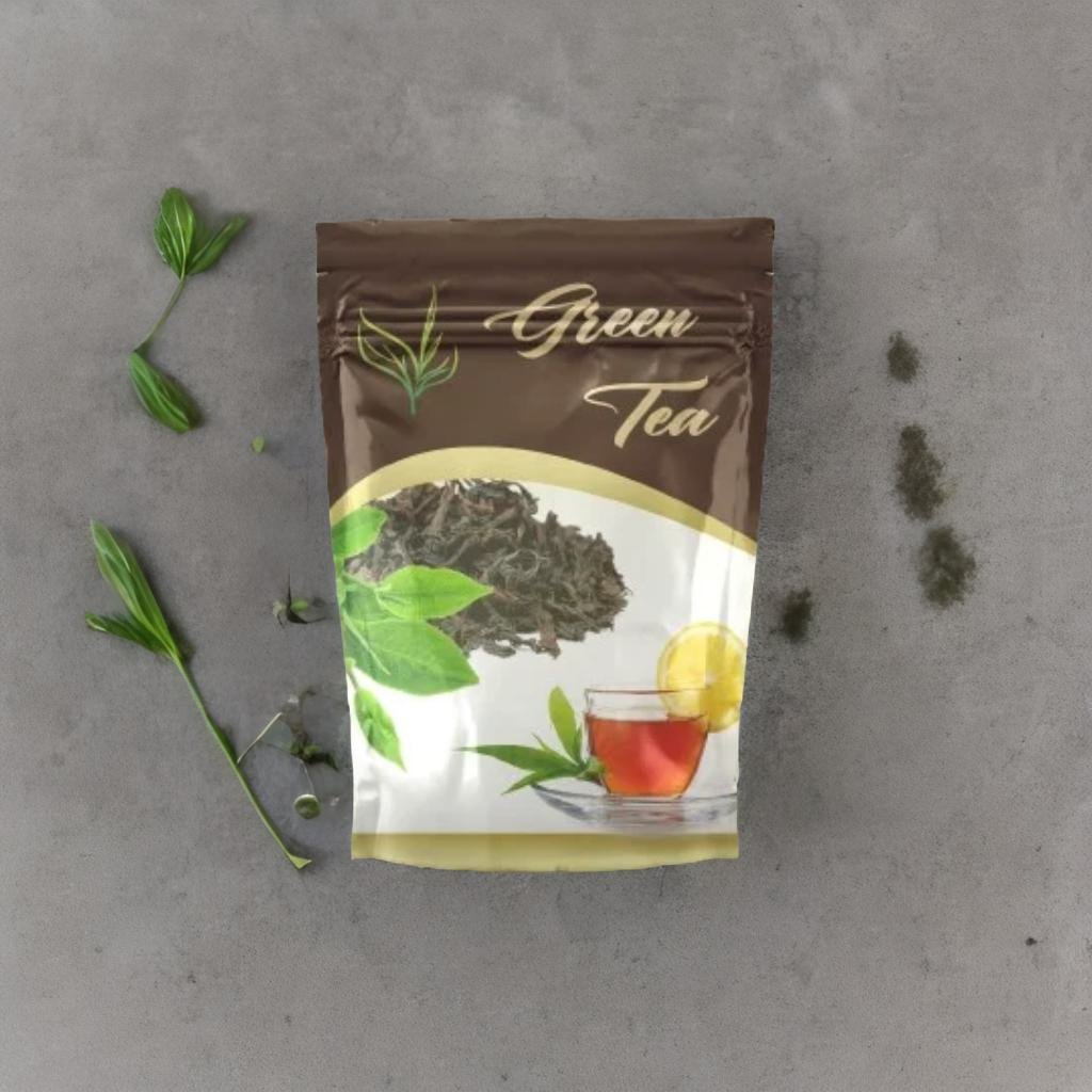 Modern tea pouch product design with minimalist branding and eco-friendly packaging