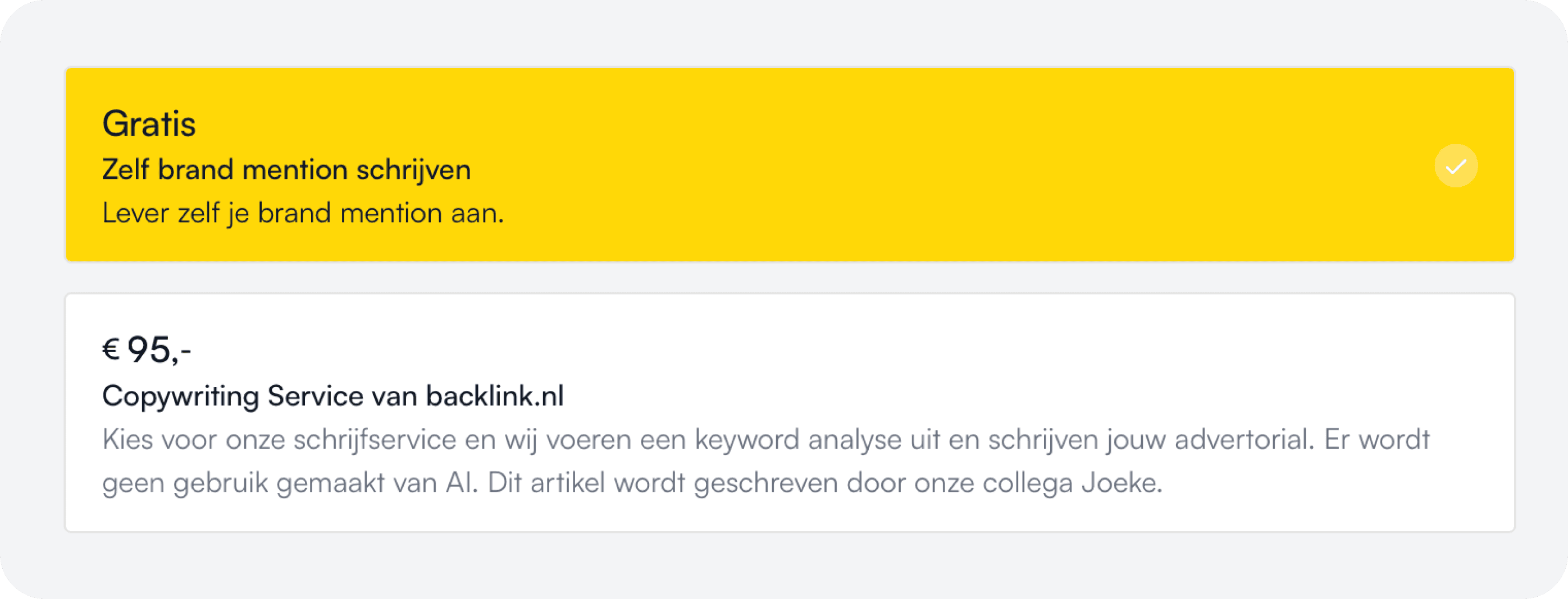 Foto van de optie die je moet kiezen bij het bestellen van een brand mention
