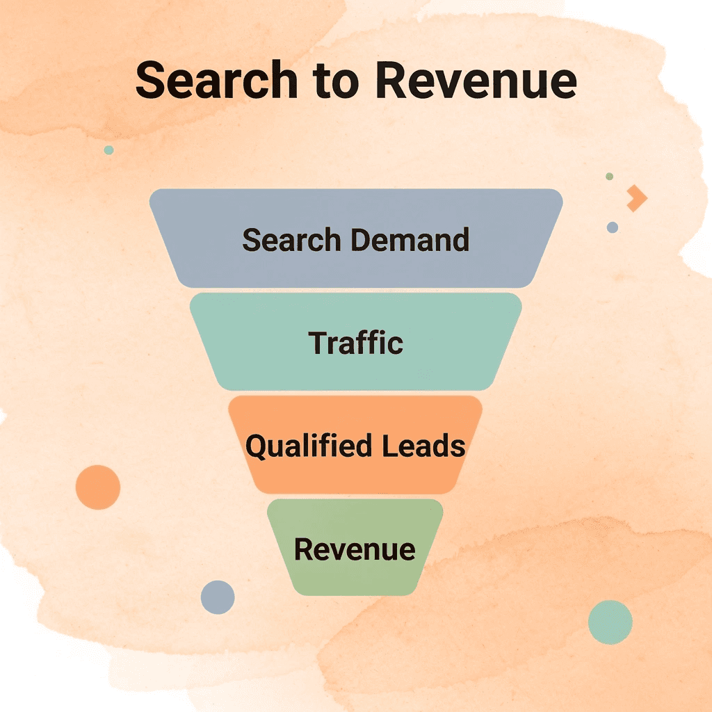 Funnel showing transformation from search demand to revenue