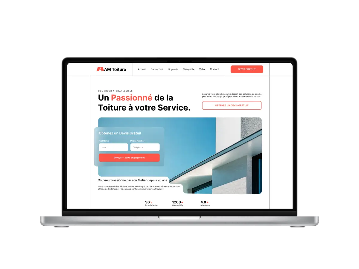 Exemple de site internet réalisé pour un couvreur professionnel