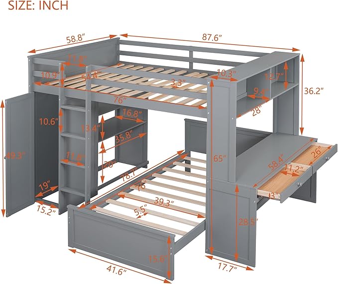 The bunk bed with wardrobe is a stylish addition that complements any interior design.