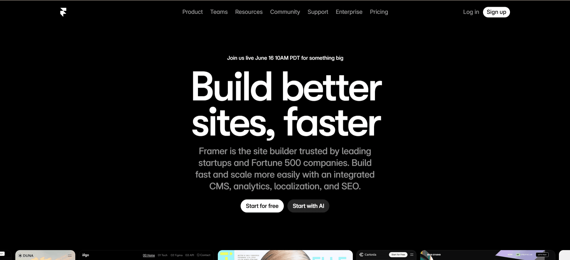 Framer website homepage