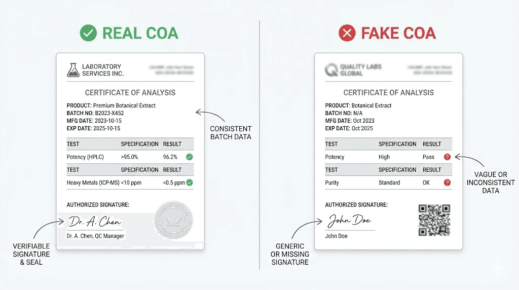 Real vs fake peptide COA comparison guide