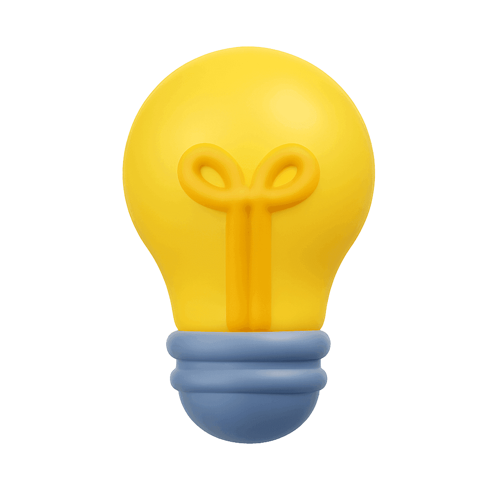 A simple yellow light bulb icon with a blue base, representing an idea or inspiration.