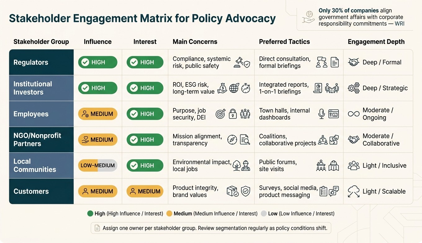 Stakeholder Engagement Matrix for Policy Advocacy