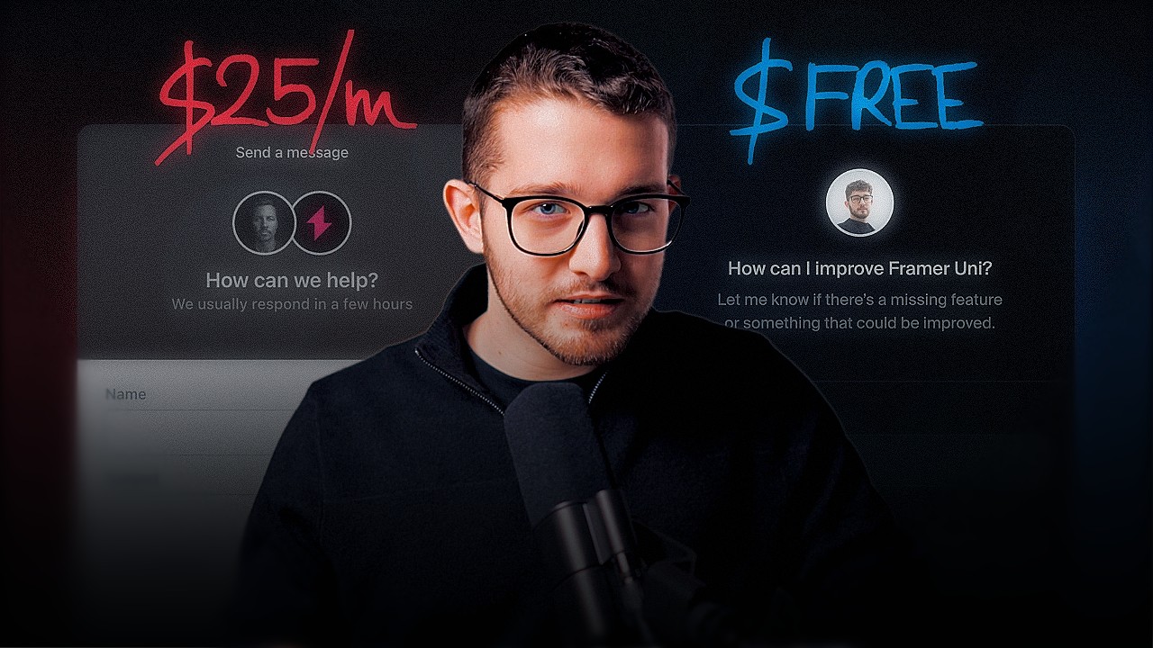 Comparison of paid and free Framer Uni feedback widgets, featuring a portrait of a man with glasses and dark clothing, showcasing user interface design for customer support and product improvement