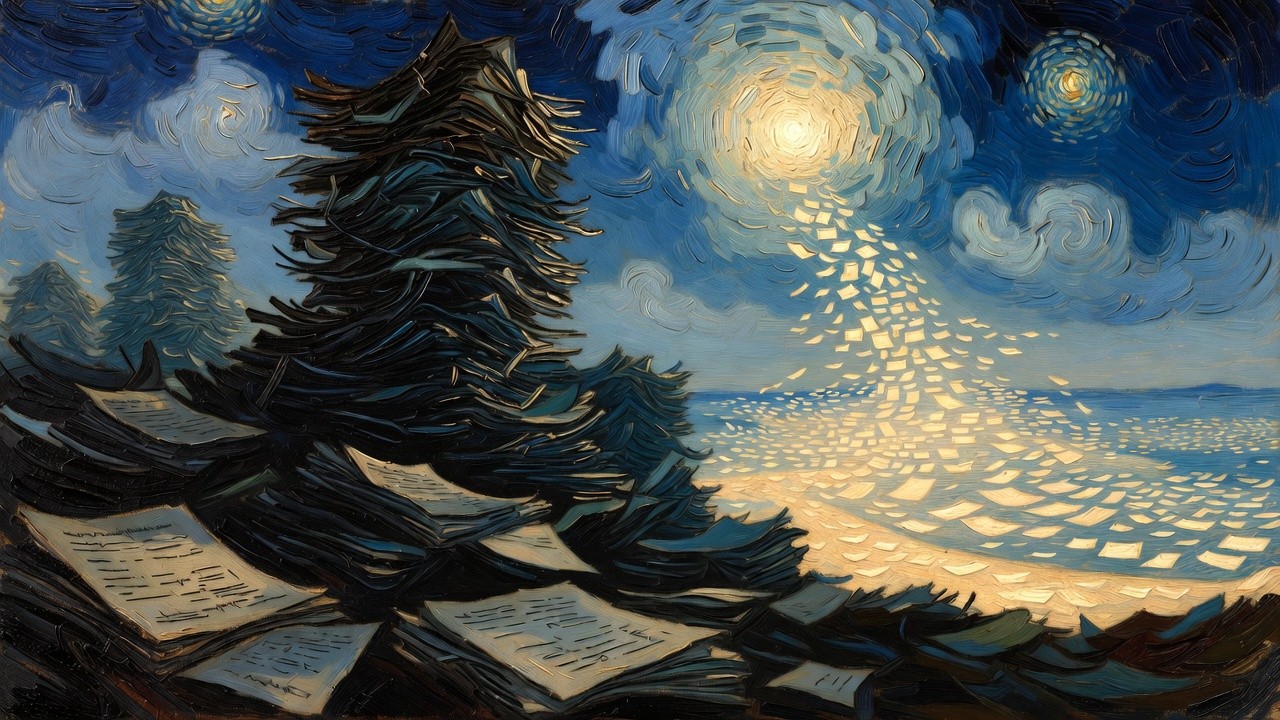 An image of multiple reports under a tree transforming into lighted papers, representing how manual report automation can transform into margin