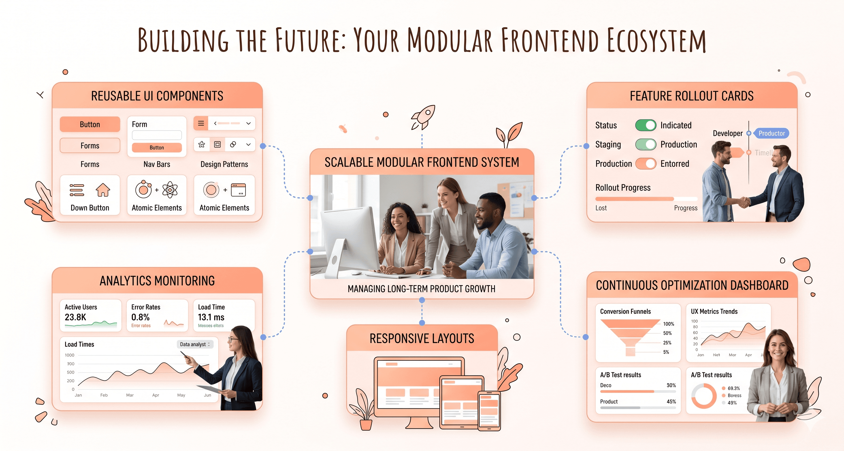 Scalable modular frontend system with reusable UI components, analytics monitoring, responsive workflows, and long-term SaaS product optimization.