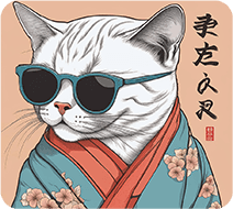 Cat with glasses in japanese style