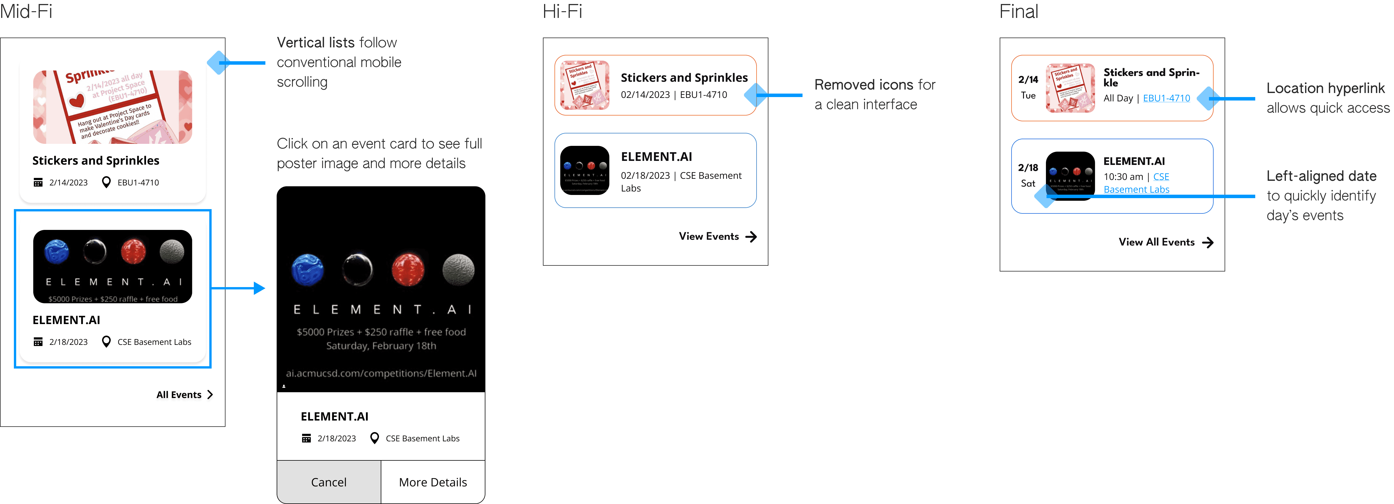 Mobile Home Page Iterations - Upcoming Events