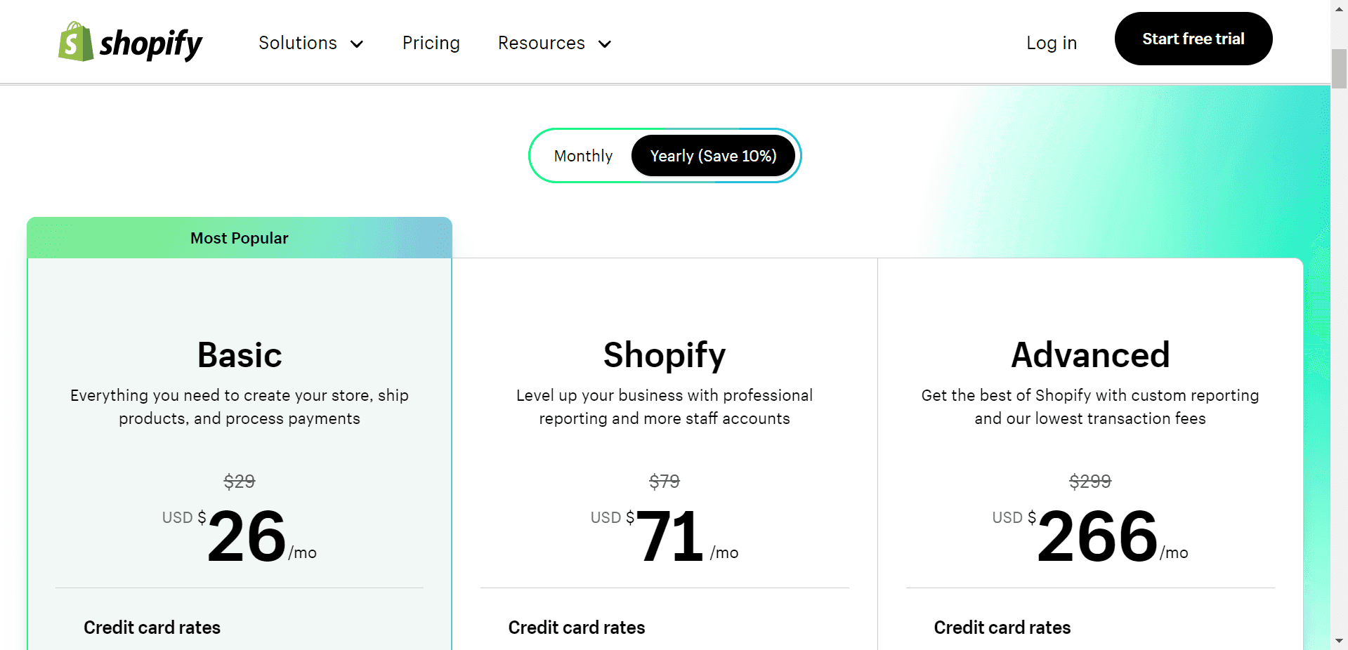 Shopify Pricing Page