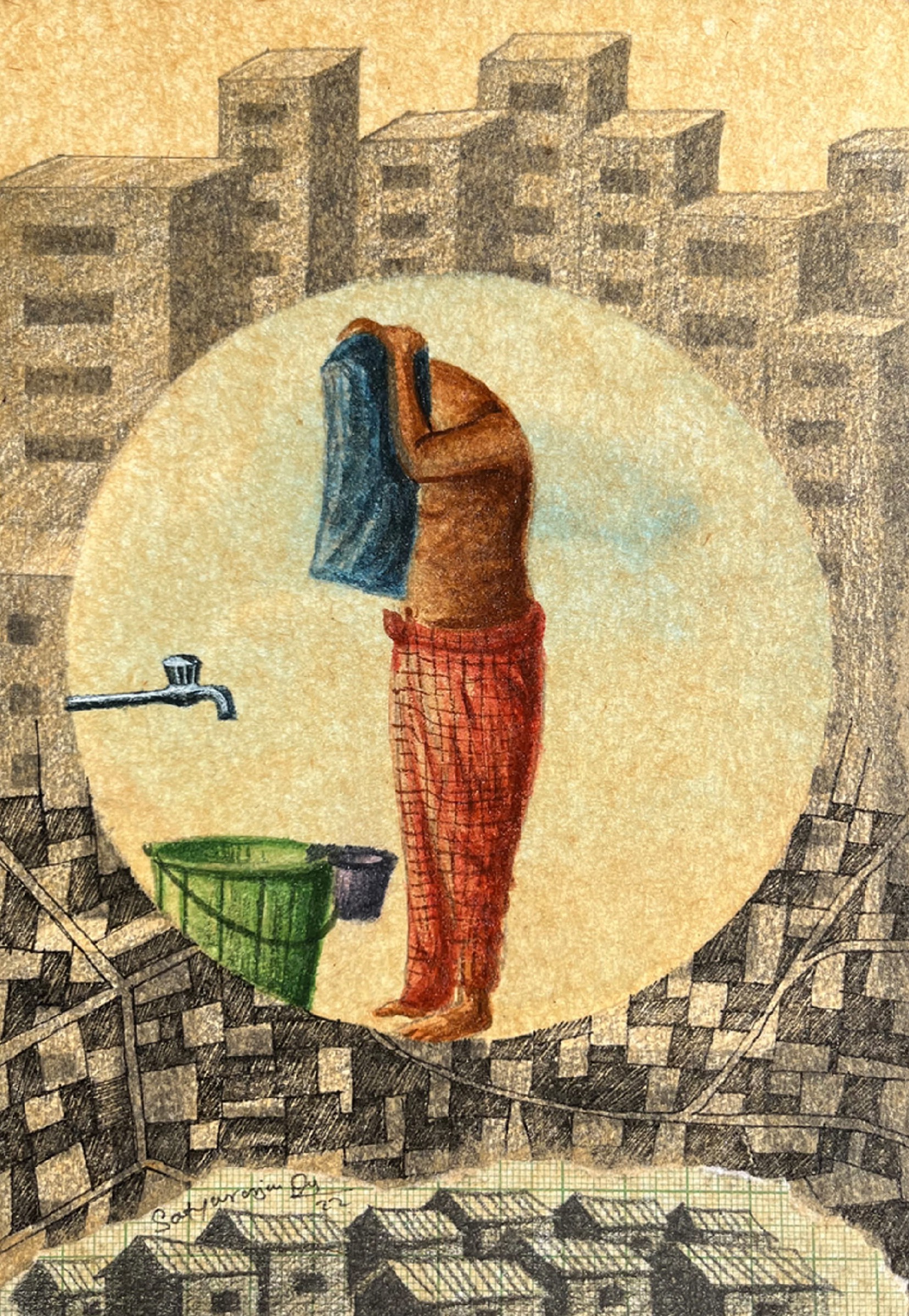 herd of sheep on road painting