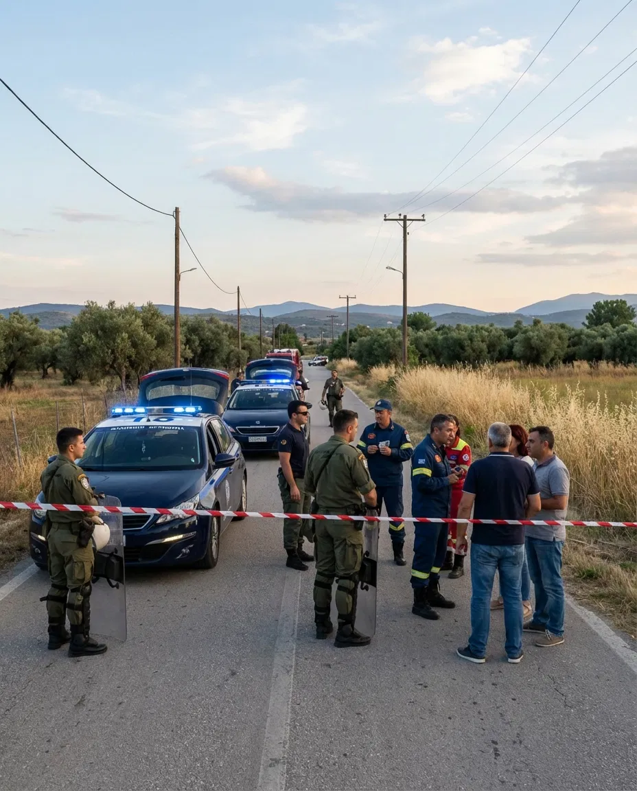 Authorities at the scene of the violent attack in Varvaseina Pyrgos.