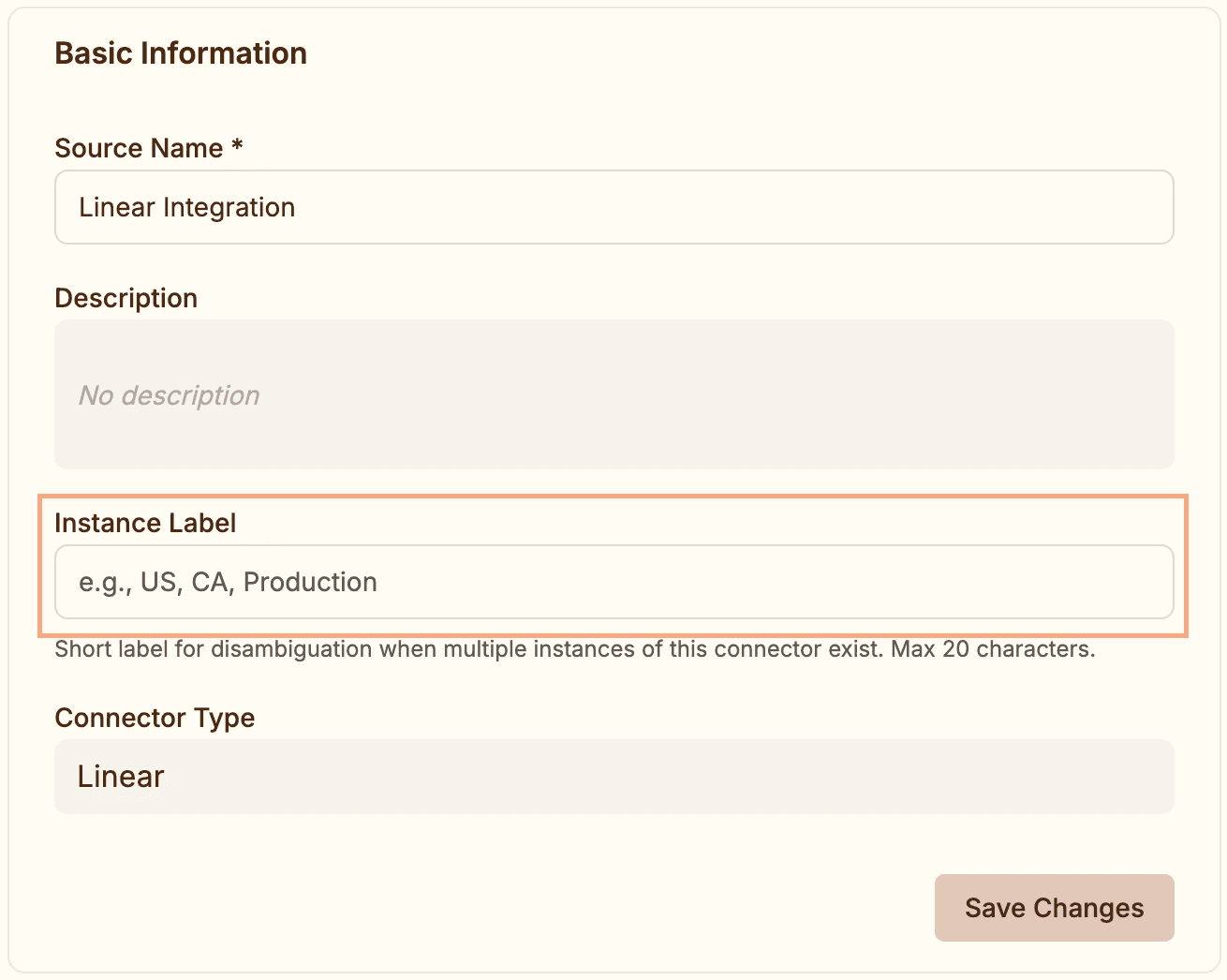 Example Connector Instance Label