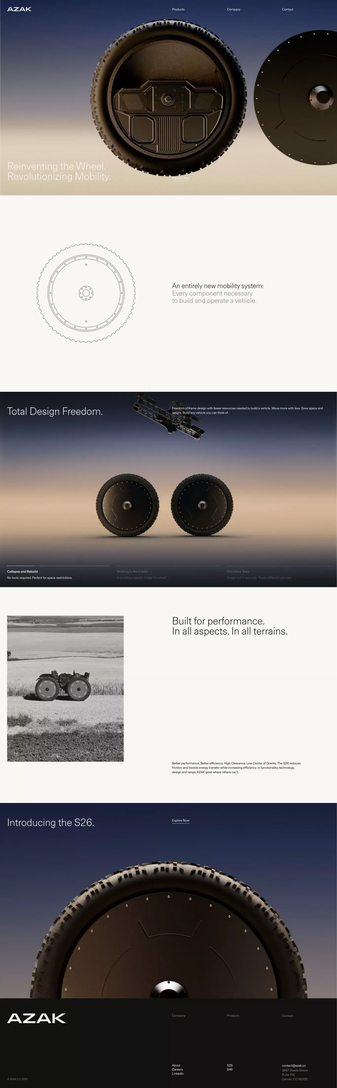 AZAK landing page screenshot showcasing Automotive and Tech design
