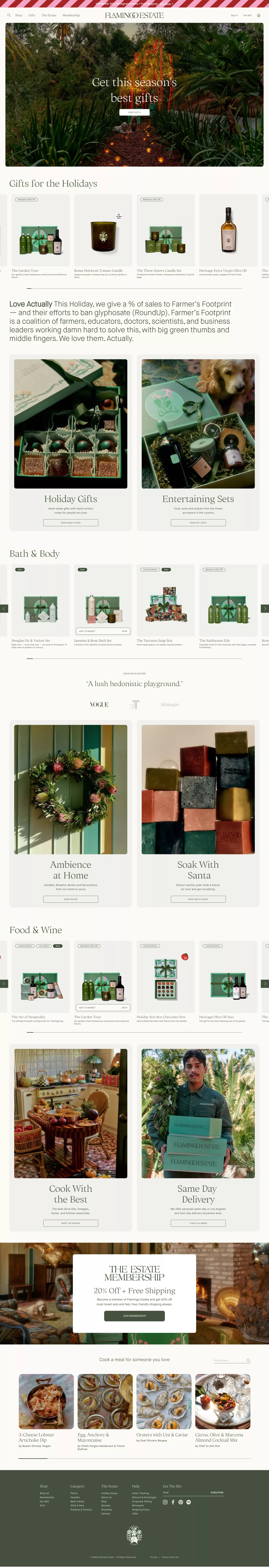 Flamingo Estate ecommerce page screenshot showcasing Food & Drinks and Beauty design