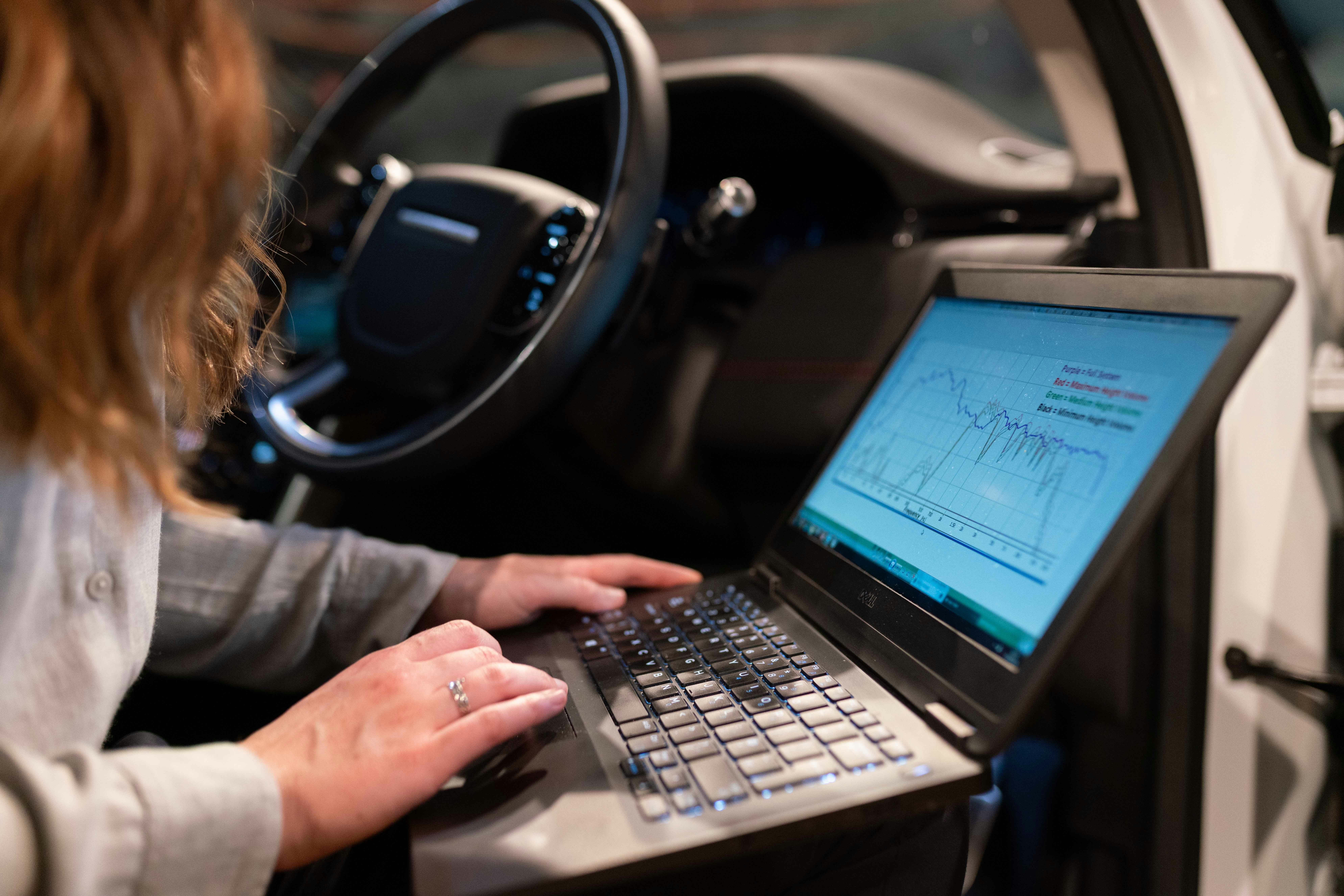 person in car with laptop - Fan Metrics