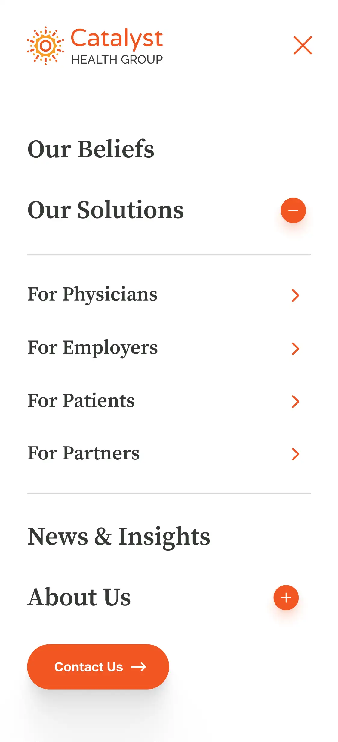 Catalyst Health Group mobile responsive design – menu