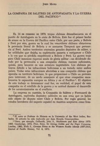 La Compañía de Salitres de Antofagasta y la Guerra del Pacífico