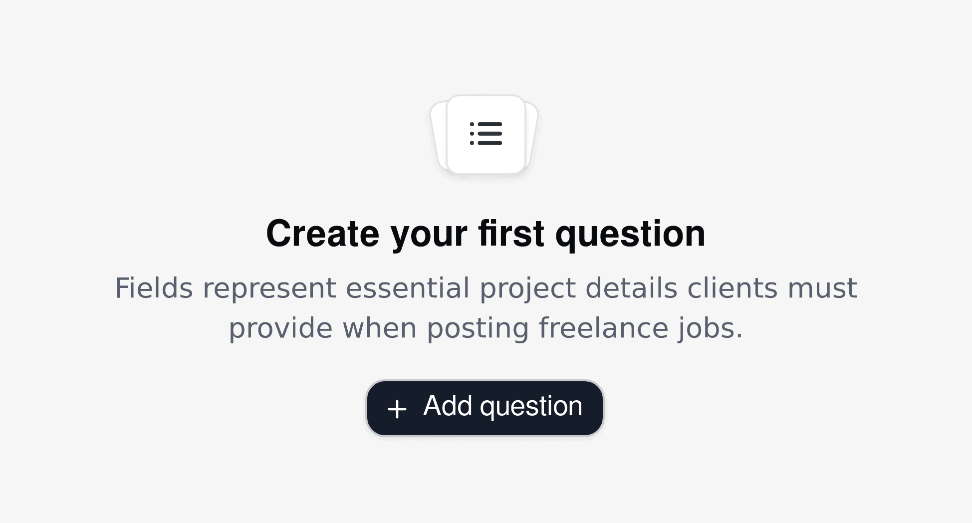 Cal.com create form interface customized for freelance platforms, displaying project-specific questions clients will answer before connecting to freelancers.