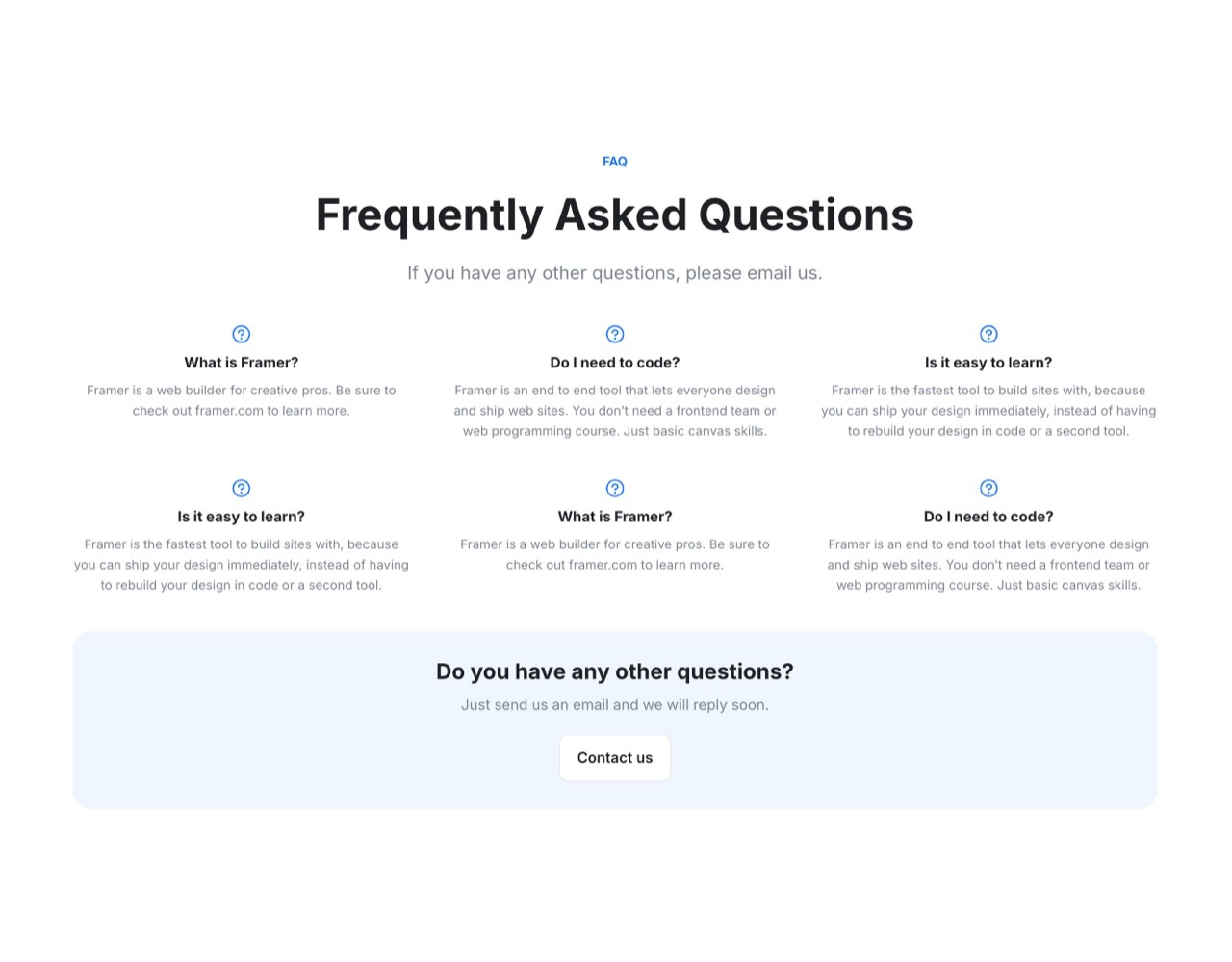 Framer FAQ Section - Frameblox UI