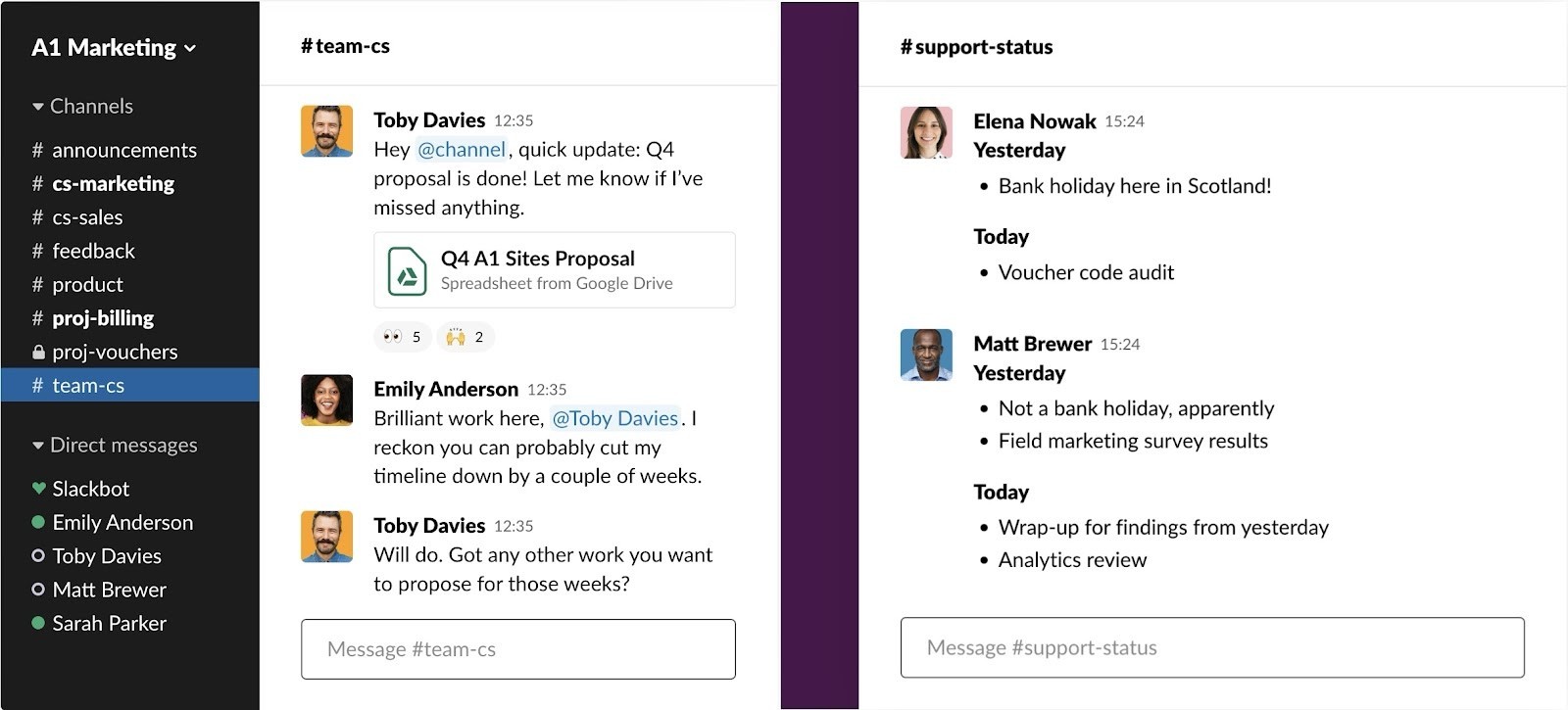 Colleagues chatting in Slack