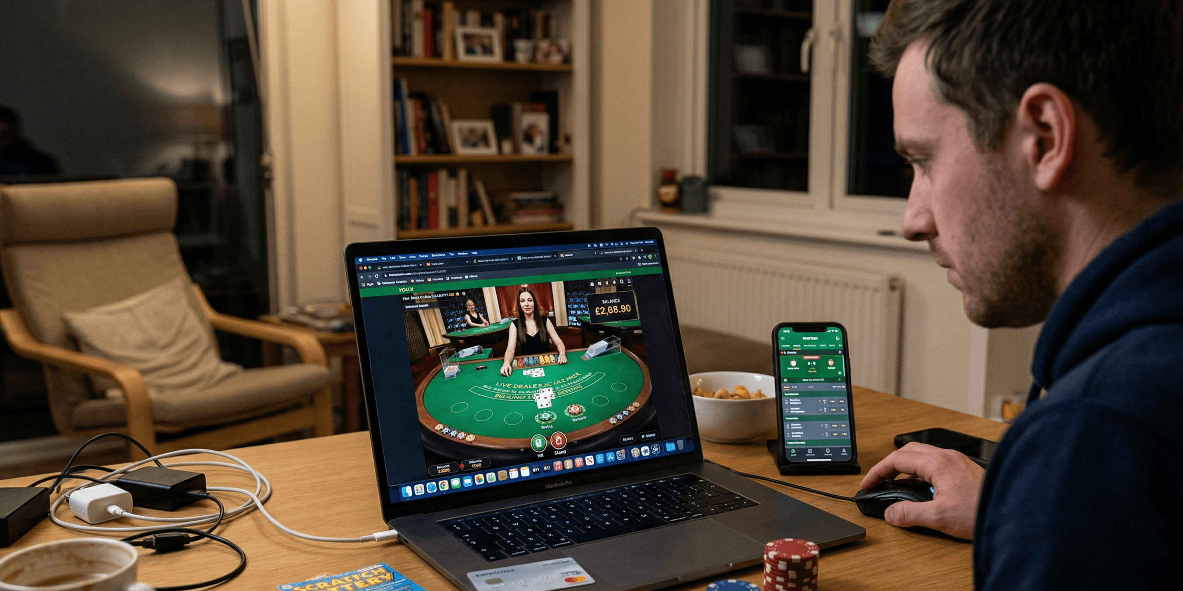 A man playing crypto casino poker or roulette online
