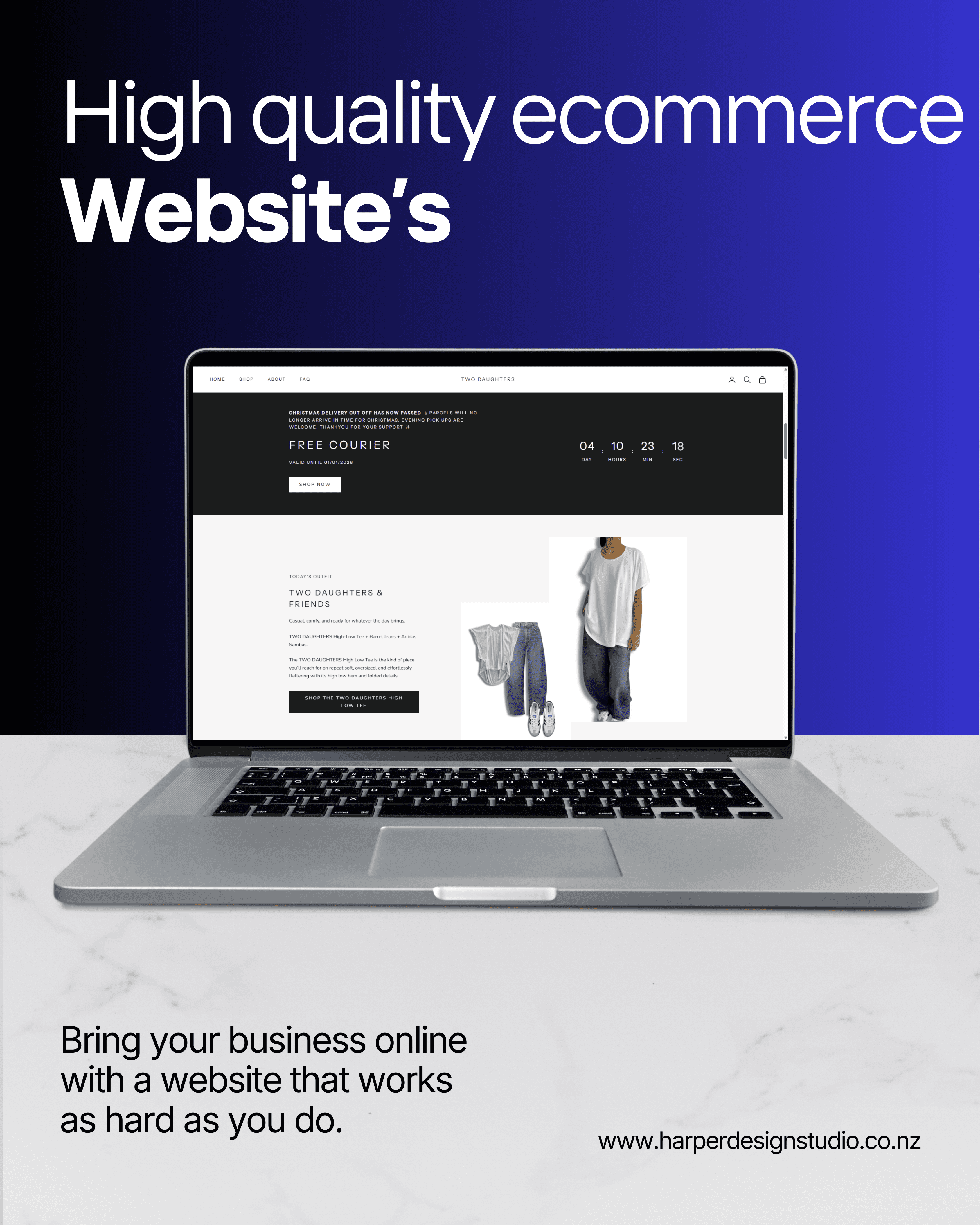 Shopify website displayed on a laptop screen.