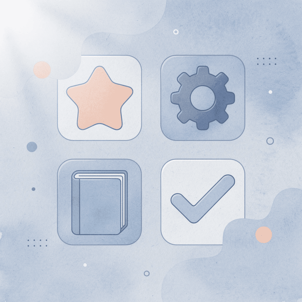Four icons representing performance, security, scalability, and maintainability