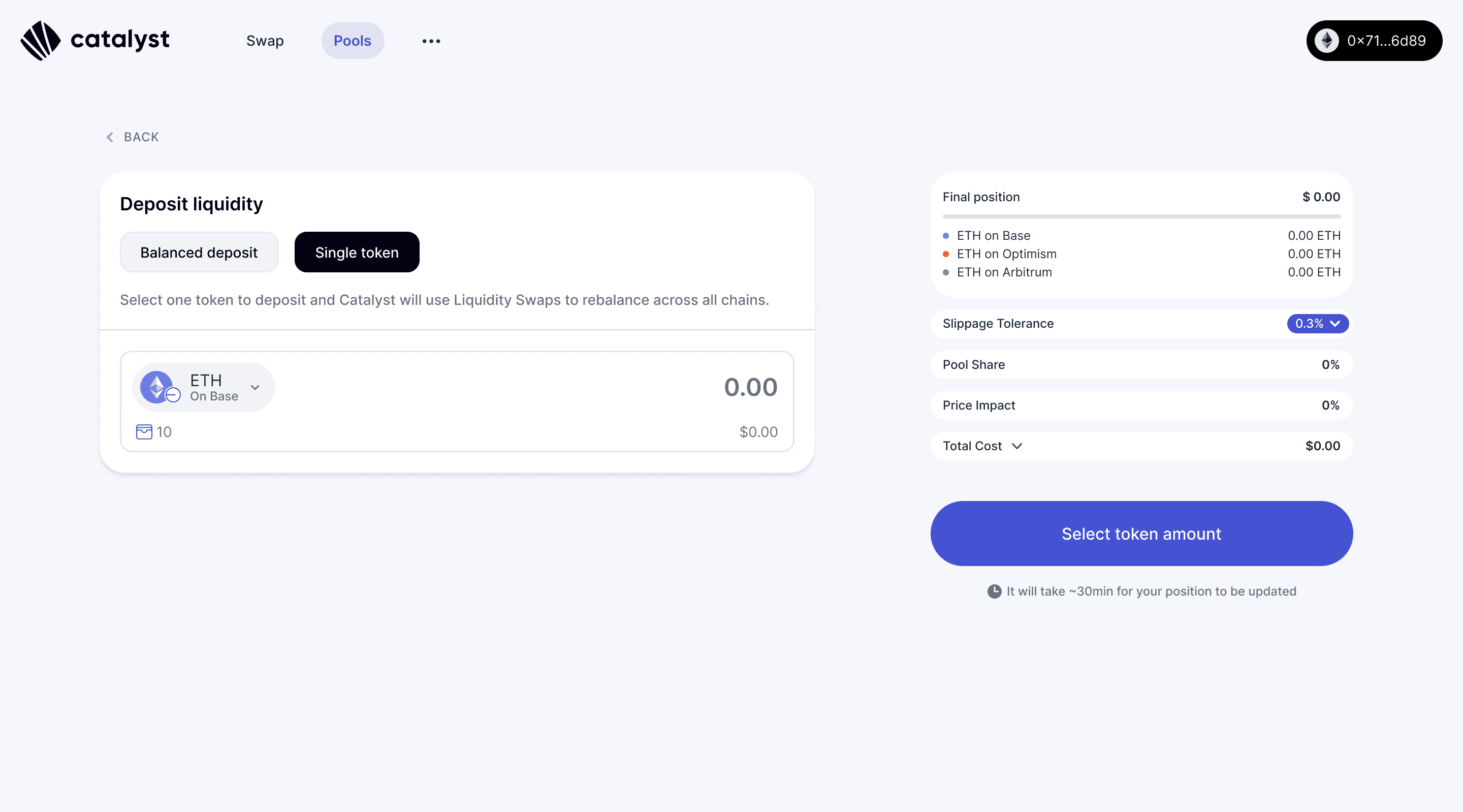 Single Token Deposit UI