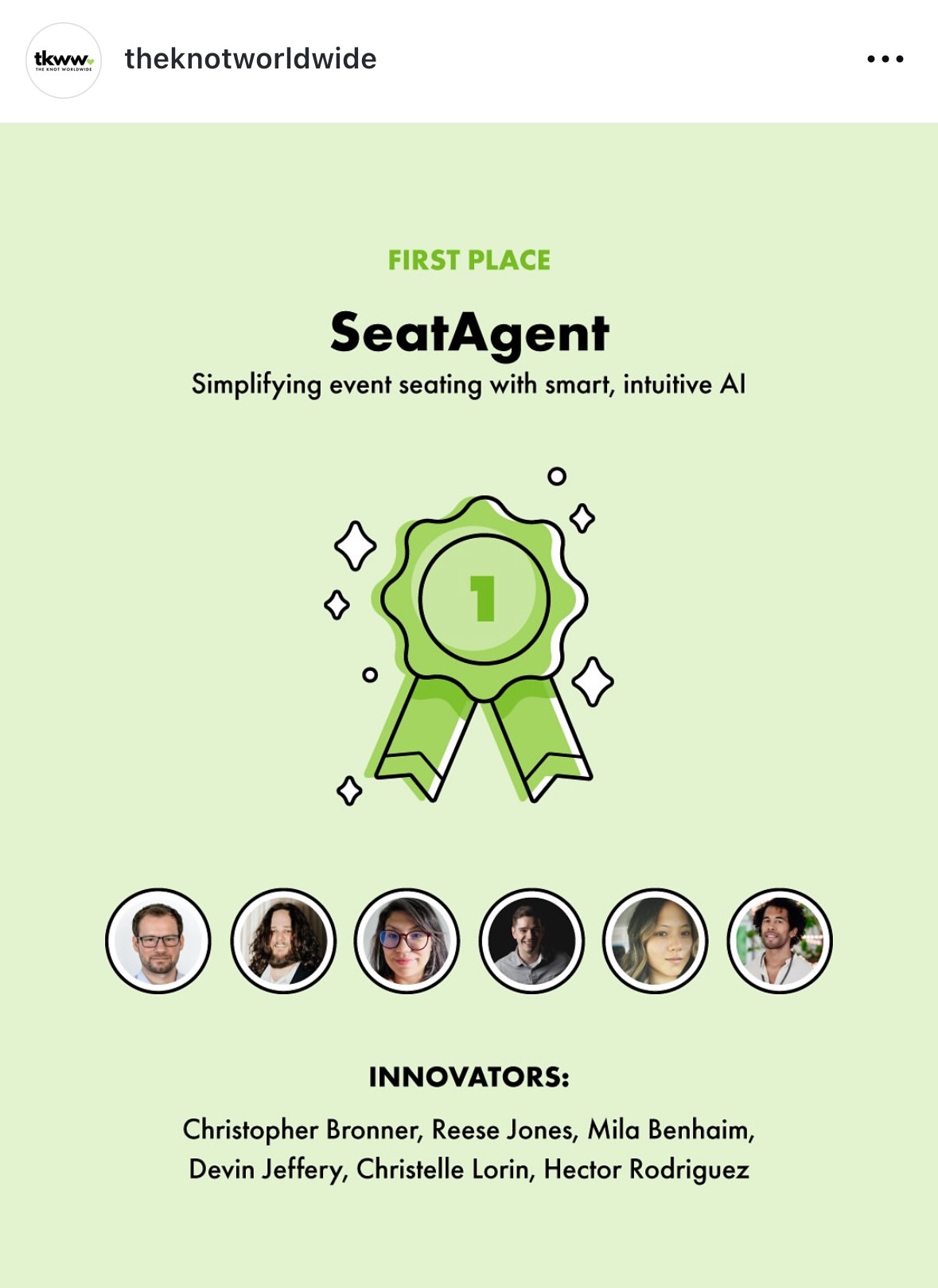 An image showing the members of the first place team in a hackathon called SeatAgent