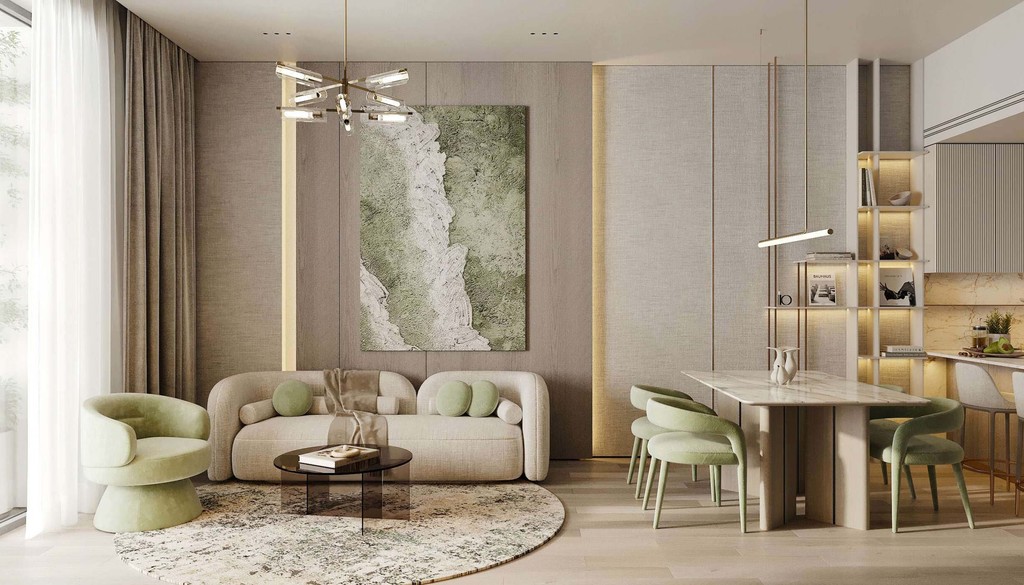 A stylish living room with a spacious window, highlighting a bright and airy atmosphere in a modern design.