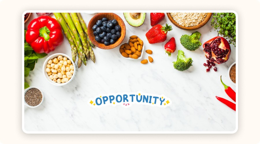 word “Opportunity” surrounded by food